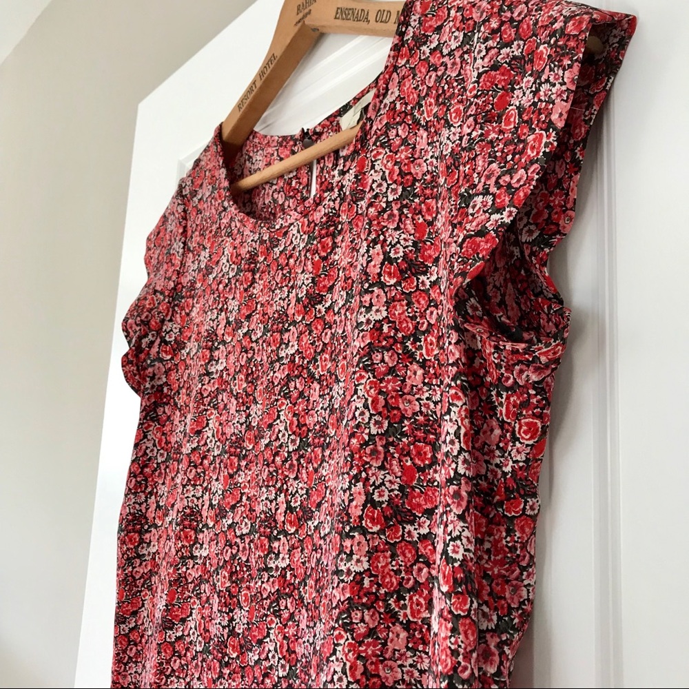 Joie Floral Print Silk Blouse Sz Small with MEASUREMENTS Red Pink Black - Picture 3 of 7